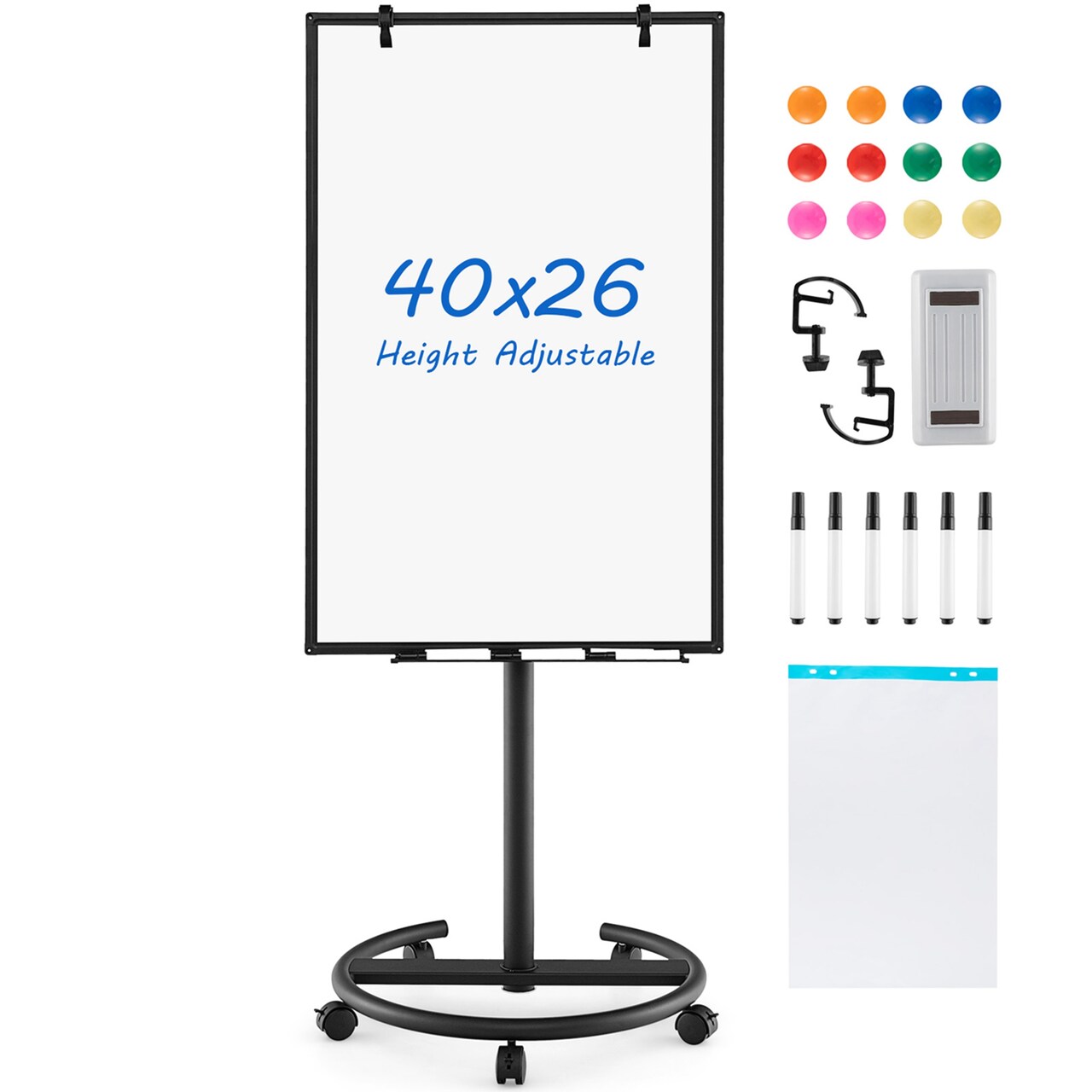 Costway Mobile Whiteboard 40'' x 26'' Height Adjustable Magnetic Dry Erase Board with Stand